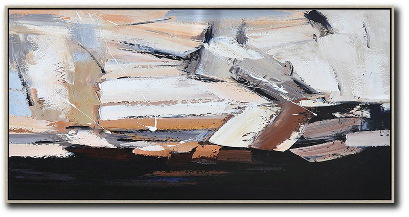 Original Artwork Extra Large Abstract Painting,Horizontal Palette Knife Contemporary Art,Home Decor Canvas,White,Grey,Black,Brown.etc
